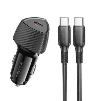 Borofone BZ31B Φορτιστής Αυτοκινήτου Solid USB-C PD30W με Καλώδιο USB-C σε USB-C 1m Μαύρος