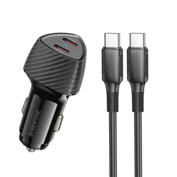 Borofone BZ31D Φορτιστής Αυτοκινήτου Solid 2xUSB-C PD60W με Καλώδιο USB-C σε USB-C 1m Μαύρος