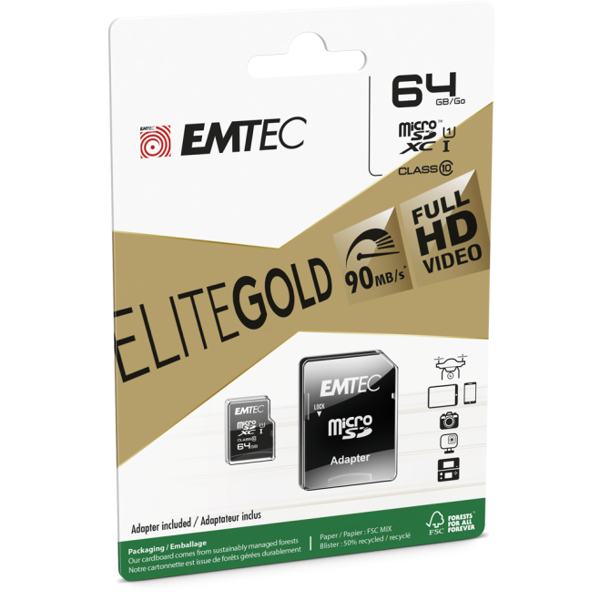 EMTEC Elite Gold microSDXC 64GB U1 Class 10 έως 90MB/s με Adapter