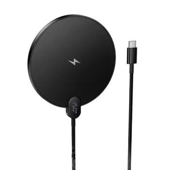 Hoco CW62 Ασύρματος Φορτιστής Peak PD15W Ultra-thin με Ψηφιακή Ένδειξη Φόρτισης 1.2m Μαύρος