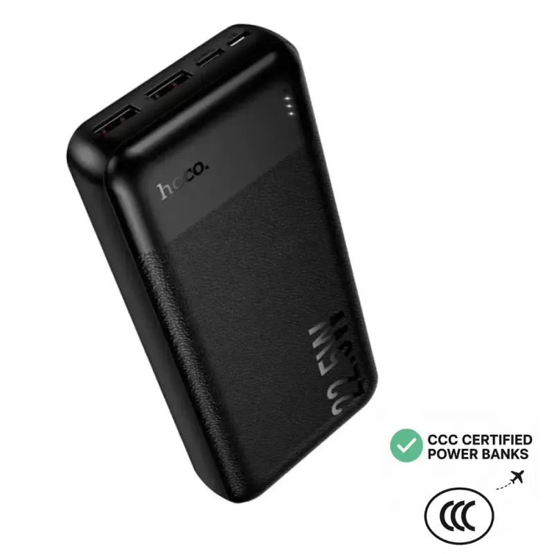 Hoco J159A Power Bank Essence 20000mAh 2xUSB-A 22.5W 1xUSB-C PD20W 1xMicroUSB 18W LED με Πιστοποιητικό CCC Μαύρο