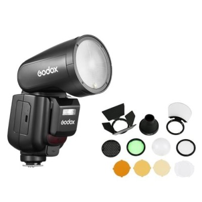 Godox V1-Pro C – Round Head TTL Flash για Canon μηχανές με μπαταρία λιθίου + Godox AK-R1 Flash Kit