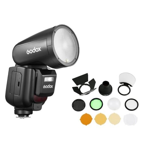 Godox V1-Pro C – Round Head TTL Flash για Canon μηχανές με μπαταρία λιθίου + Godox AK-R1 Flash Kit