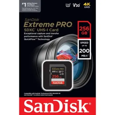 SanDisk Extreme Pro SDXC Card 256GB - 200MB/s V30 UHS-I U3