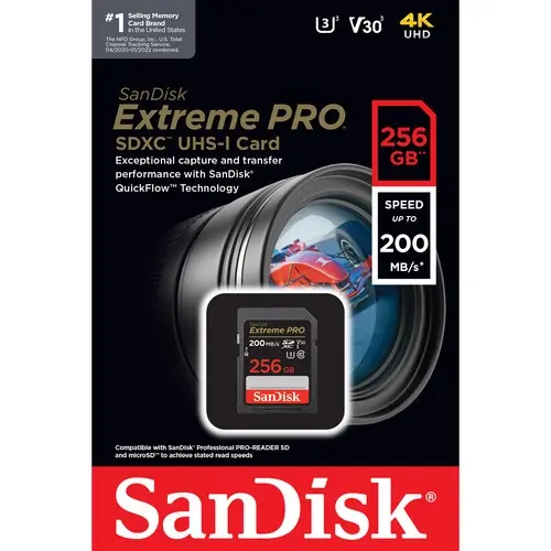 SanDisk Extreme Pro SDXC Card 256GB - 200MB/s V30 UHS-I U3