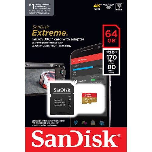 SanDisk microSDXC V30 A2 64 Extreme 190MB/s V30 UHS-I U3