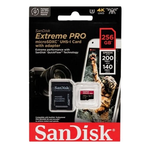 SanDisk Extreme Pro microSD 256GB+SD Adpt 200MB/s A2 V30 UHS-I U3