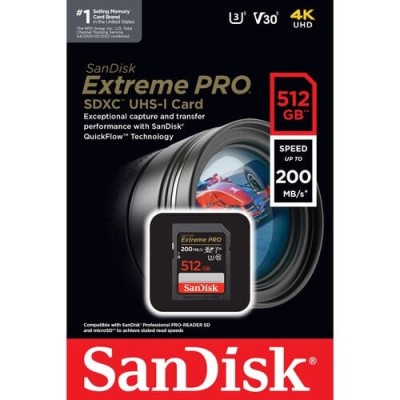 SanDisk Extreme Pro SDXC Card 512GB - 200MB/s V30 UHS-I U3