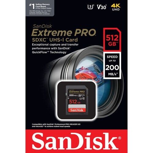 SanDisk Extreme Pro SDXC Card 512GB - 200MB/s V30 UHS-I U3