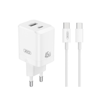 XO CE36 220V 45W, USB-A + USB-C, cable Type-C - Type-C, GaN, EU certificated