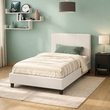 Κρεβάτι Nevil pakoworld 100x200 PU χρώμα λευκό ματ