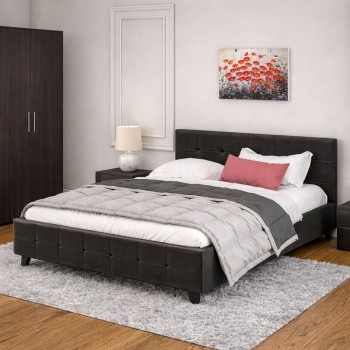 Κρεβάτι Roi pakoworld 160x200 PU μαύρο ματ + αποθηκευτικό χώρο