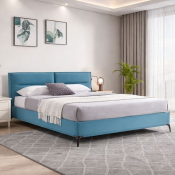 Κρεβάτι Ikina pakoworld βελούδο σε πετρόλ απόχρωση 160x200εκ