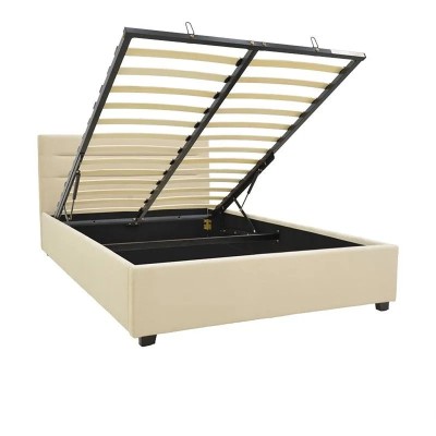 Κρεβάτι Molito pakoworld βελούδο σε εκρού απόχρωση με αποθηκευτικό χώρο120x200εκ