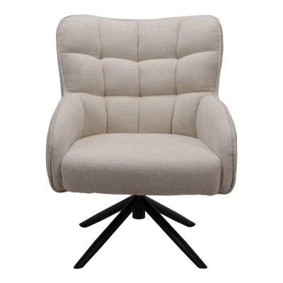 Πολυθρόνα Fremilia pakoworld περιστρεφόμενη γκρι-μπεζ ύφασμα με μαύρη μεταλλική βάση 75x80x94εκ