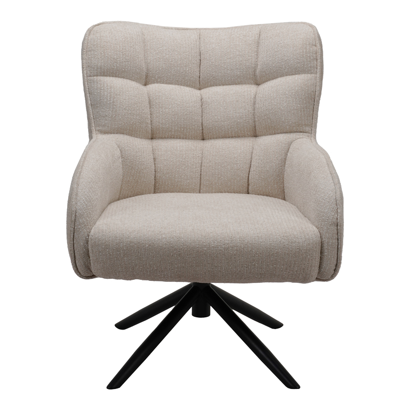 Πολυθρόνα Fremilia pakoworld περιστρεφόμενη γκρι-μπεζ ύφασμα με μαύρη μεταλλική βάση 75x80x94εκ