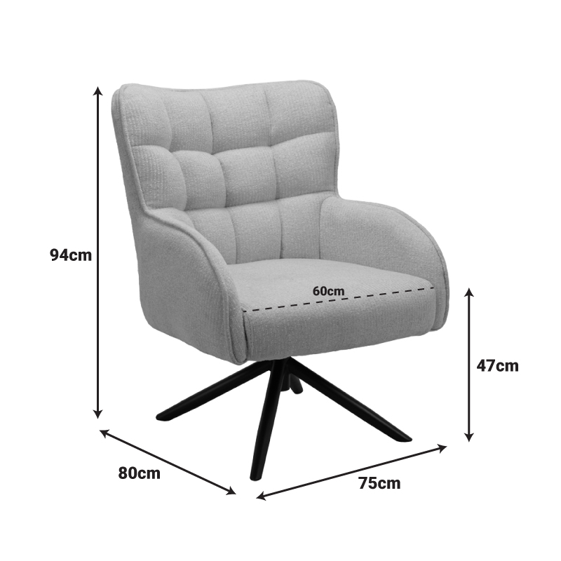 Πολυθρόνα Fremilia pakoworld περιστρεφόμενη γκρι-μπεζ ύφασμα με μαύρη μεταλλική βάση 75x80x94εκ