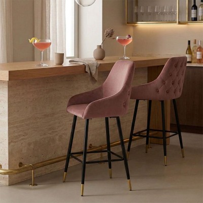 Σκαμπό bar Lithe pakoworld μεταλλικό μαύρο χρυσό-βελούδο σάπιο μήλο 47x44x98εκ