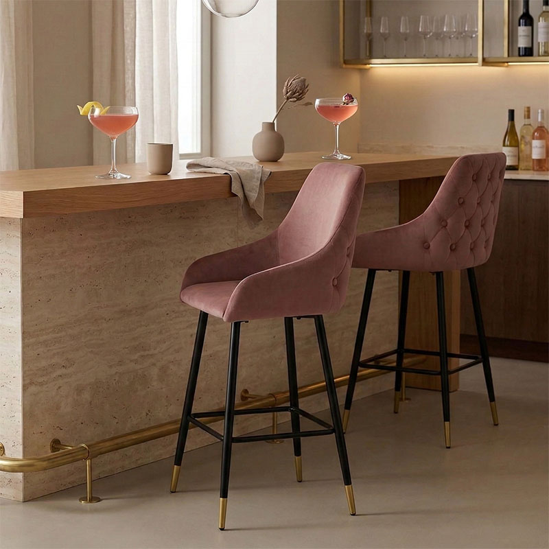 Σκαμπό bar Lithe pakoworld μεταλλικό μαύρο χρυσό-βελούδο σάπιο μήλο 47x44x98εκ