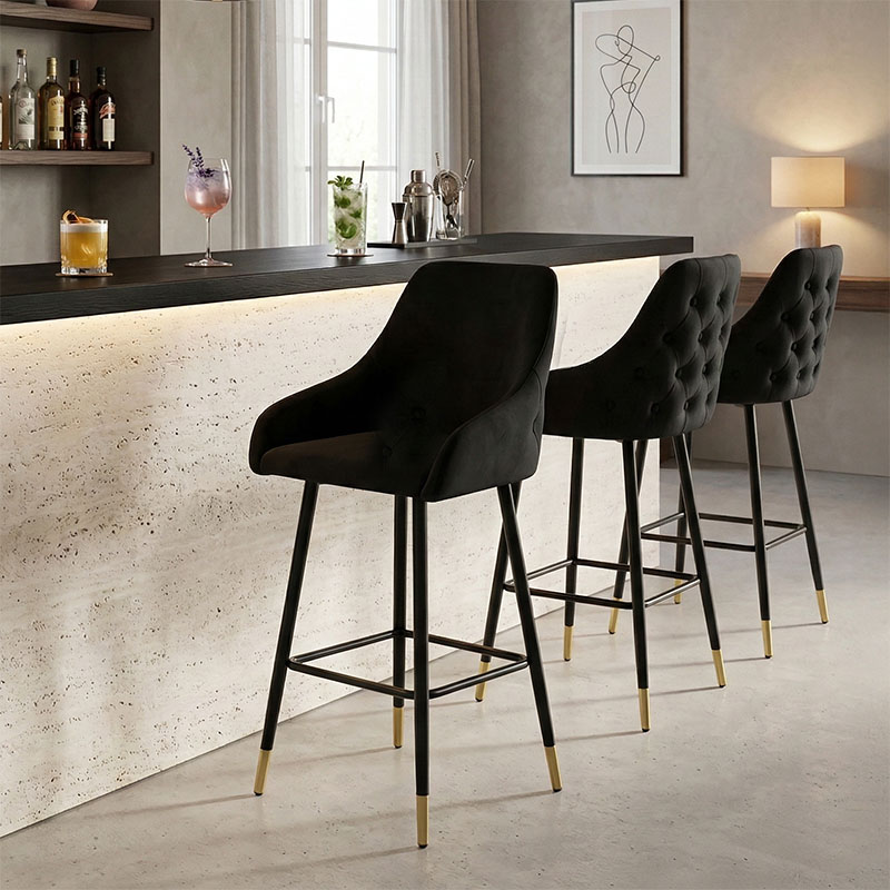 Σκαμπό bar Lithe pakoworld μεταλλικό μαύρο χρυσό-βελούδο μαύρο 47x44x98εκ