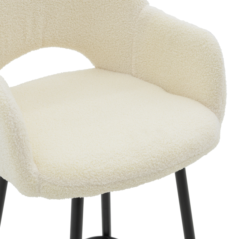 Σκαμπό bar Renish pakoworld μπουκλέ εκρού-μεταλλικό μαύρο πόδι 51x57x114εκ | 2 τμχ