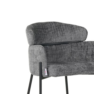 Σκαμπό μπαρ Tolerse Inart ανοιχτό γκρι ύφασμα-πόδι μαύρο μέταλλο | 2 τμχ