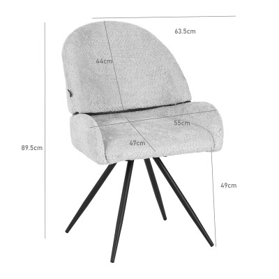 Καρέκλα περιστρεφόμενη Morea pakoworld μπουκλέ ύφασμα σε μαύρη απόχρωση με μαύρα μεταλλικά πόδια 55x63.5x89.5εκ | 2 τμχ