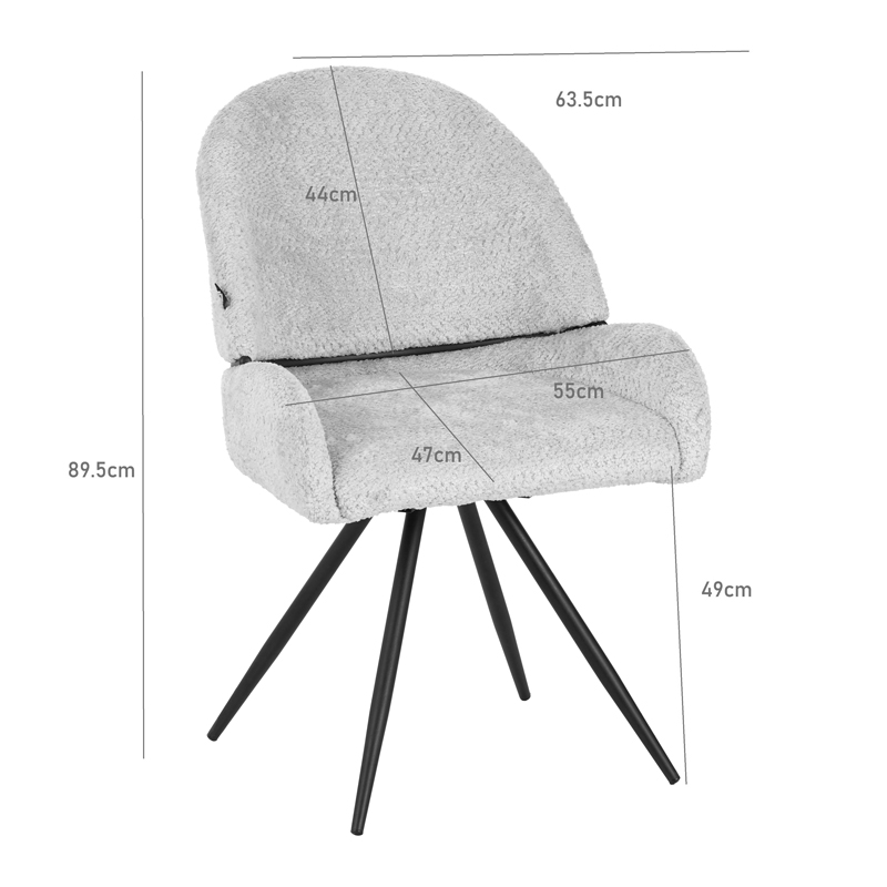 Καρέκλα περιστρεφόμενη Morea pakoworld μπουκλέ ύφασμα σε μαύρη απόχρωση με μαύρα μεταλλικά πόδια 55x63.5x89.5εκ | 2 τμχ