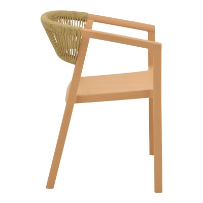 Πολυθρόνα Sillia pakoworld στοιβαζόμενη pp cappuccino απόχρωση με μπεζ rattan 55x52x74.5εκ