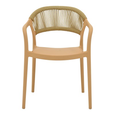 Πολυθρόνα Ankara pakoworld στοιβαζόμενη pp cappuccino απόχρωση με μπεζ rattan 57x48x80εκ