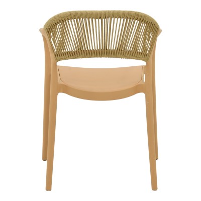 Πολυθρόνα Ankara pakoworld στοιβαζόμενη pp cappuccino απόχρωση με μπεζ rattan 57x48x80εκ