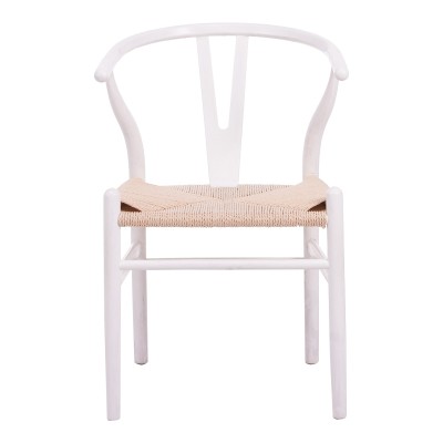 Καρέκλα Wishbone pakoworld rubberwood-σχοινί σε λευκή απόχρωση 53.5x57x74εκ