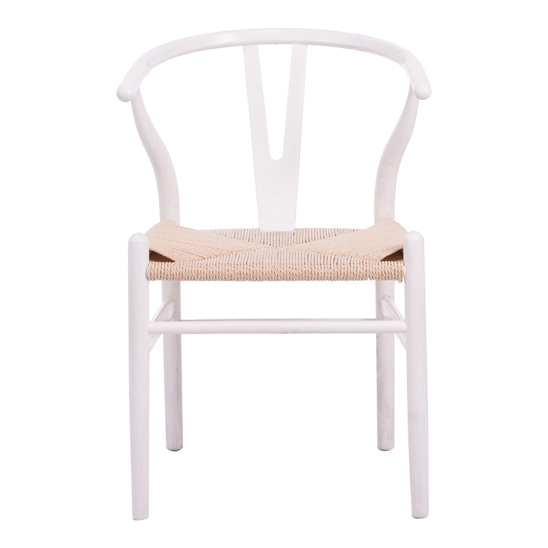 Καρέκλα Wishbone pakoworld rubberwood-σχοινί σε λευκή απόχρωση 53.5x57x74εκ