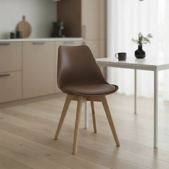 Καρέκλα Gaston pakoworld PP-PU καφέ απόχρωση- φυσικό πόδι 43x51x75εκ