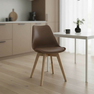 Καρέκλα Gaston pakoworld PP-PU καφέ απόχρωση- φυσικό πόδι 43x51x75εκ