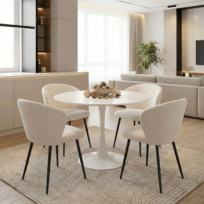 Tραπέζι Balou pakoworld mdf σε λευκή απόχρωση με όψη μαρμάρου Φ100x73εκ