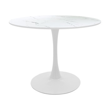 Tραπέζι Balou pakoworld mdf σε λευκή απόχρωση με όψη μαρμάρου Φ100x73εκ