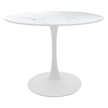 Tραπέζι Balou pakoworld mdf σε λευκή απόχρωση με όψη μαρμάρου Φ120x73εκ