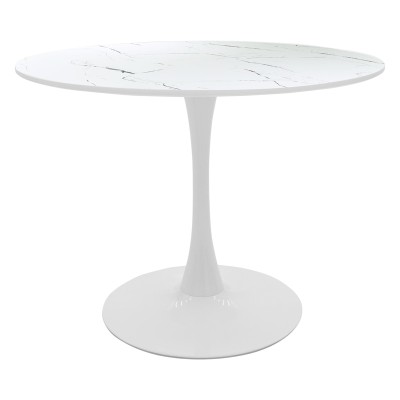 Tραπέζι Balou pakoworld mdf σε λευκή απόχρωση με όψη μαρμάρου Φ120x73εκ