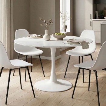 Tραπέζι Balou pakoworld mdf σε λευκή απόχρωση με όψη μαρμάρου Φ120x73εκ