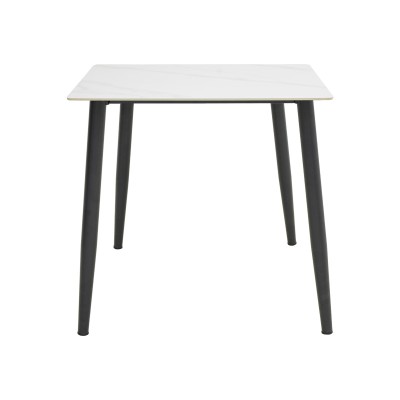 Τραπέζι Gustas pakoworld λευκό μαρμάρου sintered stone-μαύρο μέταλλο 80x80x76εκ