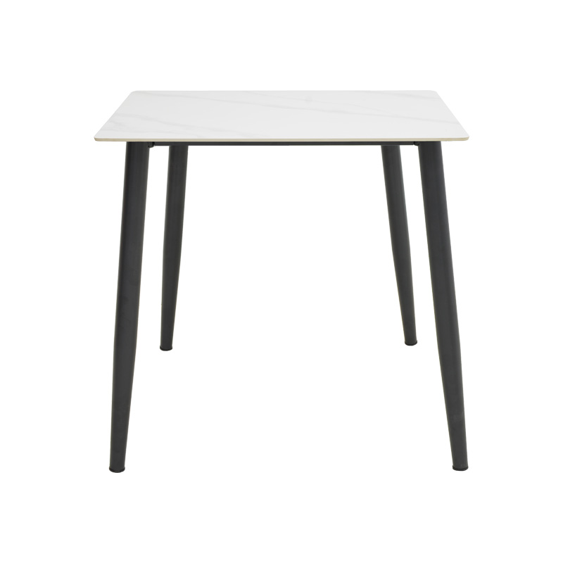 Τραπέζι Gustas pakoworld λευκό μαρμάρου sintered stone-μαύρο μέταλλο 80x80x76εκ