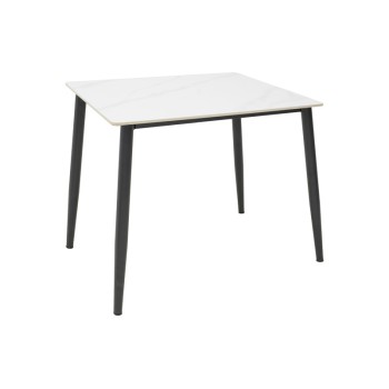 Τραπέζι Gustas pakoworld λευκό μαρμάρου sintered stone-μαύρο μέταλλο 80x80x76εκ