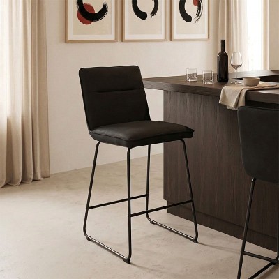 Σκαμπό μπαρ Essential pakoworld ύφασμα μαύρο-πόδι μάυρο μεταλλικό 53x64.5x107εκ | 4 τμχ