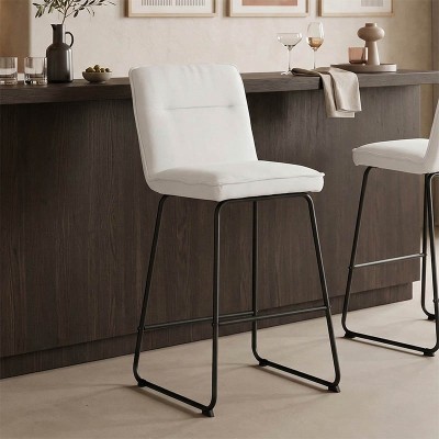 Σκαμπό μπαρ Essential pakoworld ύφασμα λευκό-πόδι μάυρο μεταλλικό 53x64.5x107εκ | 4 τμχ