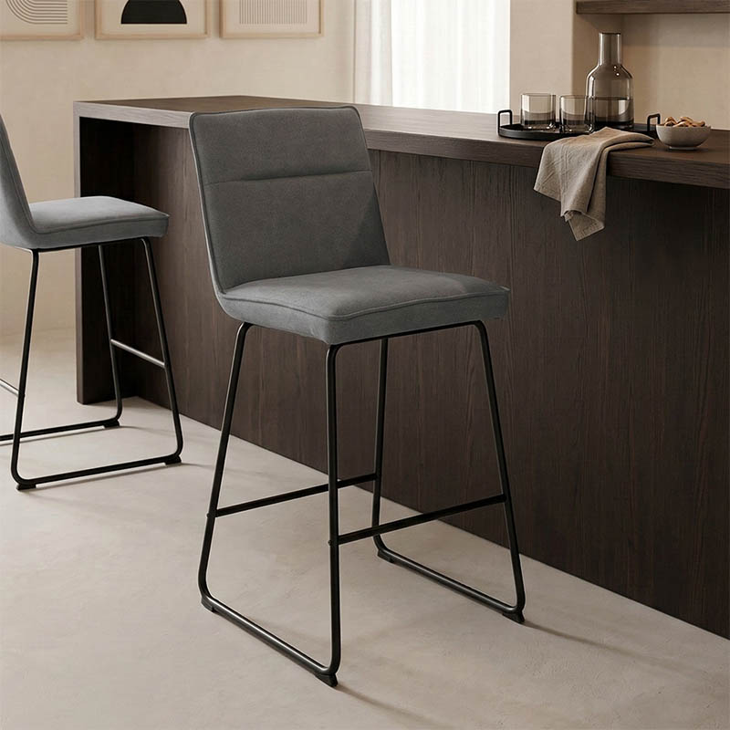 Σκαμπό μπαρ Essential pakoworld ύφασμα γκρι-πόδι μάυρο μεταλλικό 53x64.5x107εκ | 4 τμχ