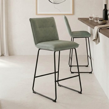 Σκαμπό μπαρ Essential pakoworld ύφασμα χακί-πόδι μάυρο μεταλλικό 53x64.5x107εκ | 4 τμχ