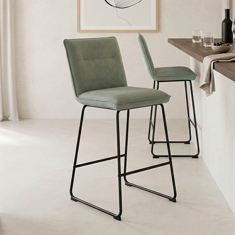 Σκαμπό μπαρ Essential pakoworld ύφασμα χακί-πόδι μάυρο μεταλλικό 53x64.5x107εκ | 4 τμχ