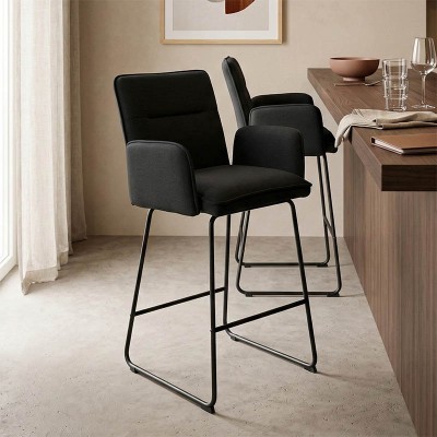 Σκαμπό μπαρ Essential pakoworld ύφασμα μαύρο-πόδι μαύρο μεταλλικό 57x64.5x107εκ | 4 τμχ