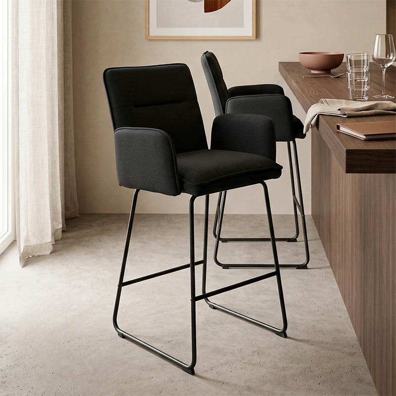 Σκαμπό μπαρ Essential pakoworld ύφασμα μαύρο-πόδι μαύρο μεταλλικό 57x64.5x107εκ | 4 τμχ